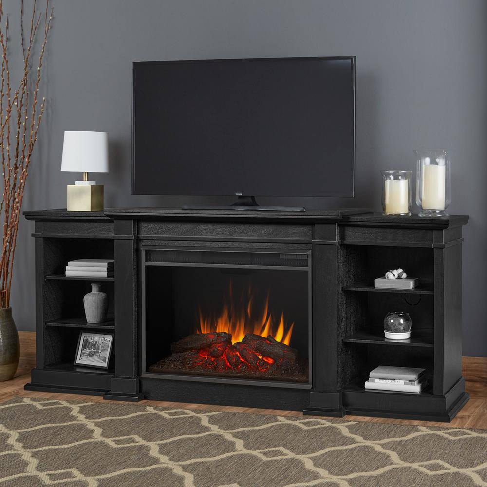 Real Flame Eliot Grand 81 in. Freestanding Wooden Electric Fireplace TV Stand in Black 1290E-BLK