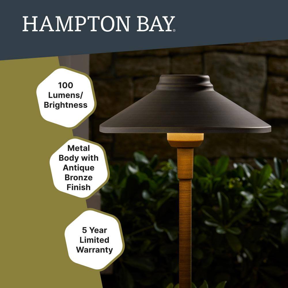 Hampton Bay Low Voltage Landscape Antique Brass Single Tier Path Light with 1.6-Watt 100 lumen Integrated LED LWP-M1BR3000KA2