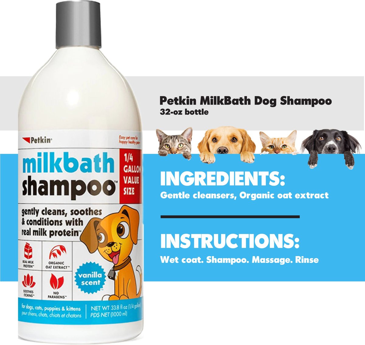 Petkin MilkBath Dog Shampoo， 32-oz bottle