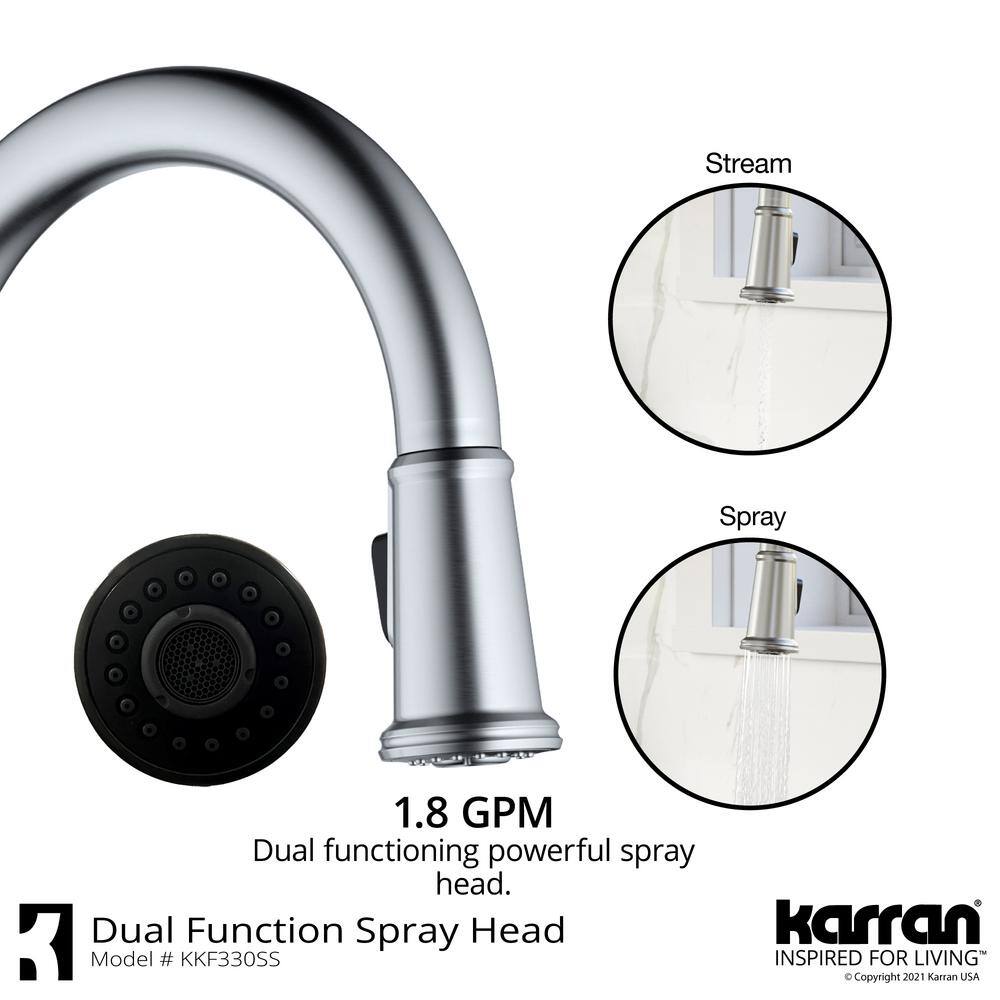 Karran QT- 710 qt. 33 in. 5050 Double Bowl Drop-In Kitchen Sink in Black with Faucet in Stainless Steel QT710BLKKF330SS