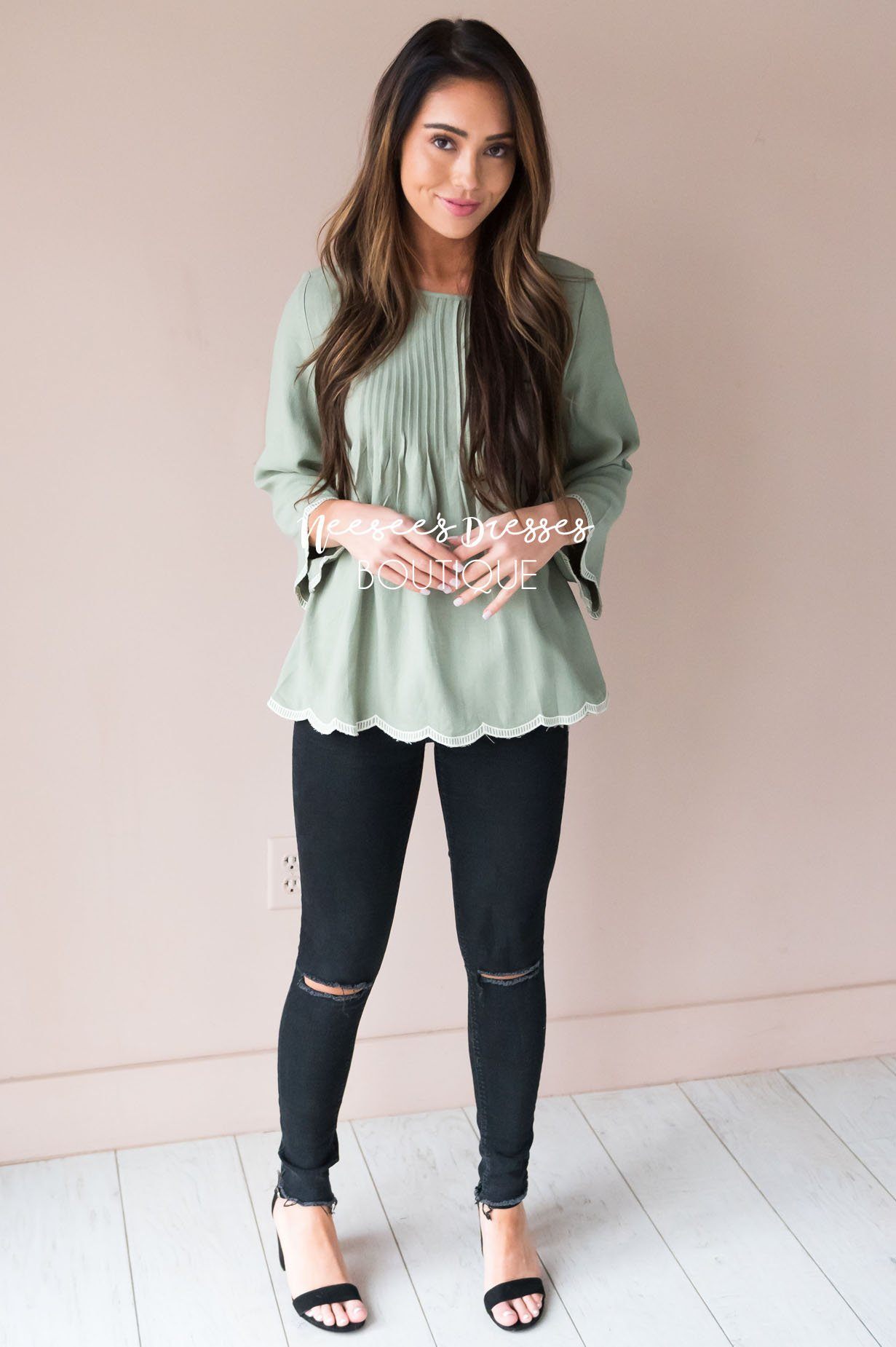 Always There Scalloped Trim Blouse