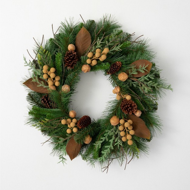 Artificial Pine Cone amp Nut Wreath Multicolor 24 quot h