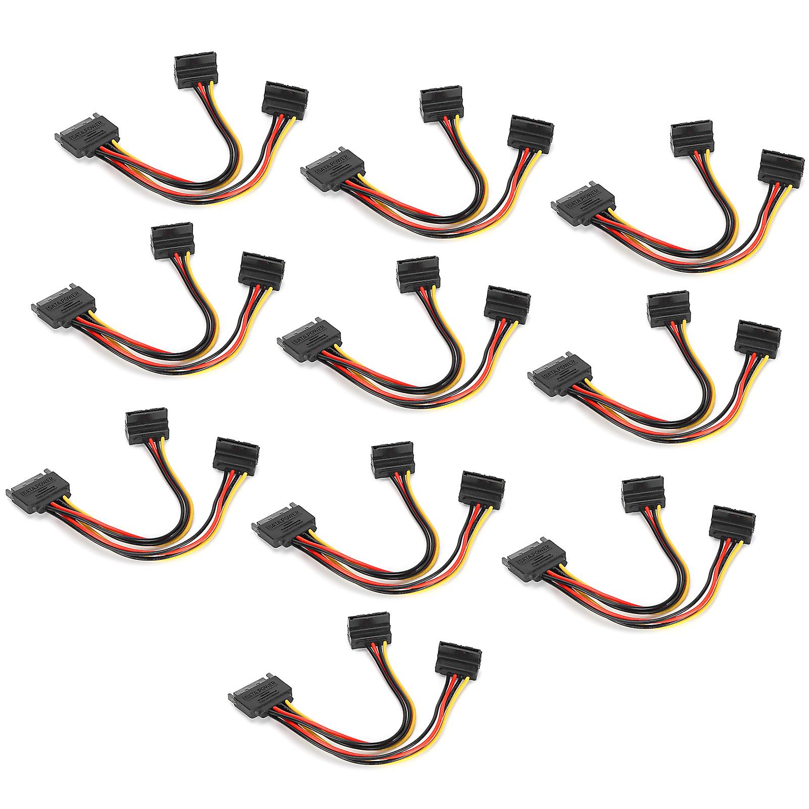 10pcs Sata Power Adapter 15pin 1 Male To 2 Female Right Angle Connector Mains Cord For Transfer Data Charge