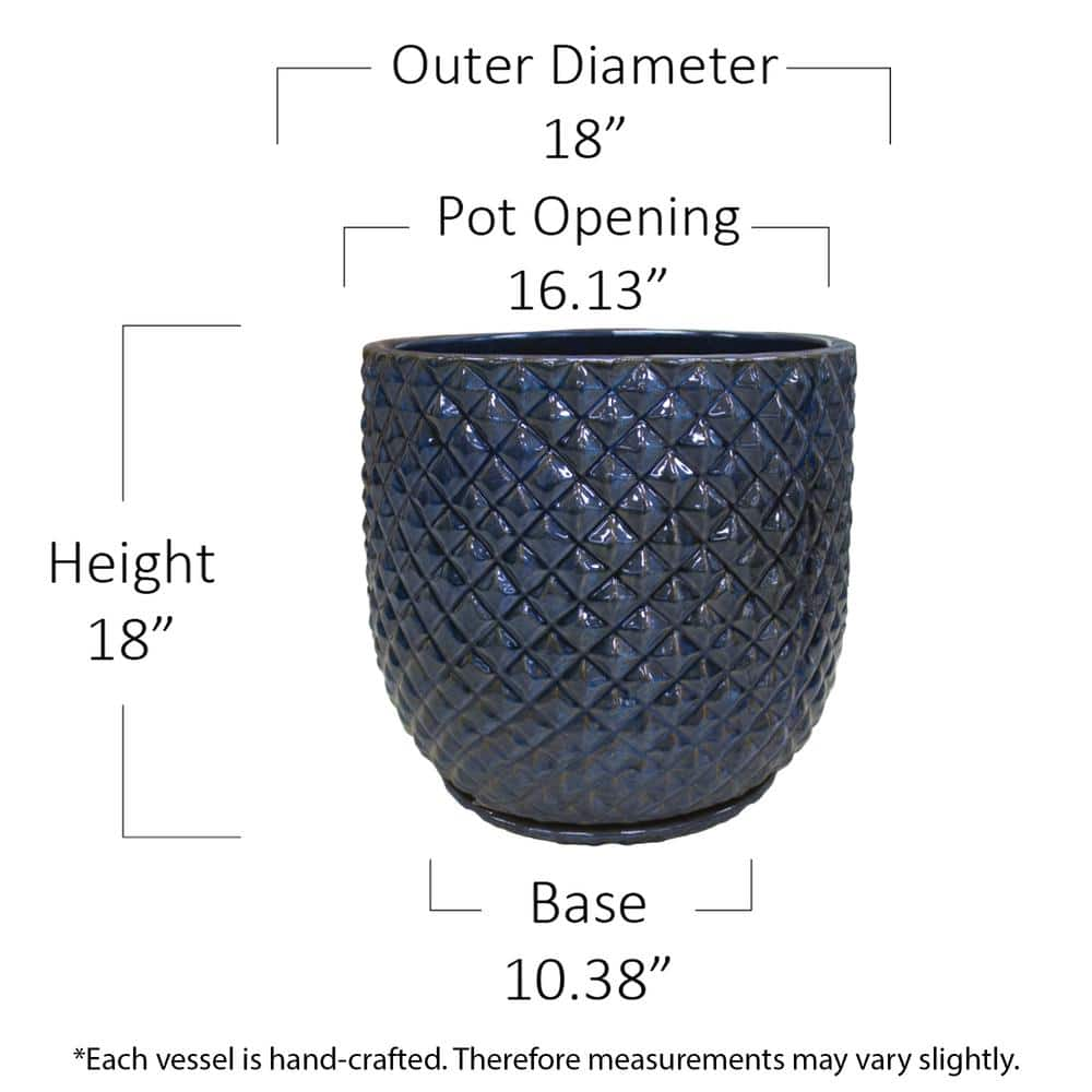 Trendspot 18 in. Blue Pinequilt Ceramic Planter CR00869S-180M