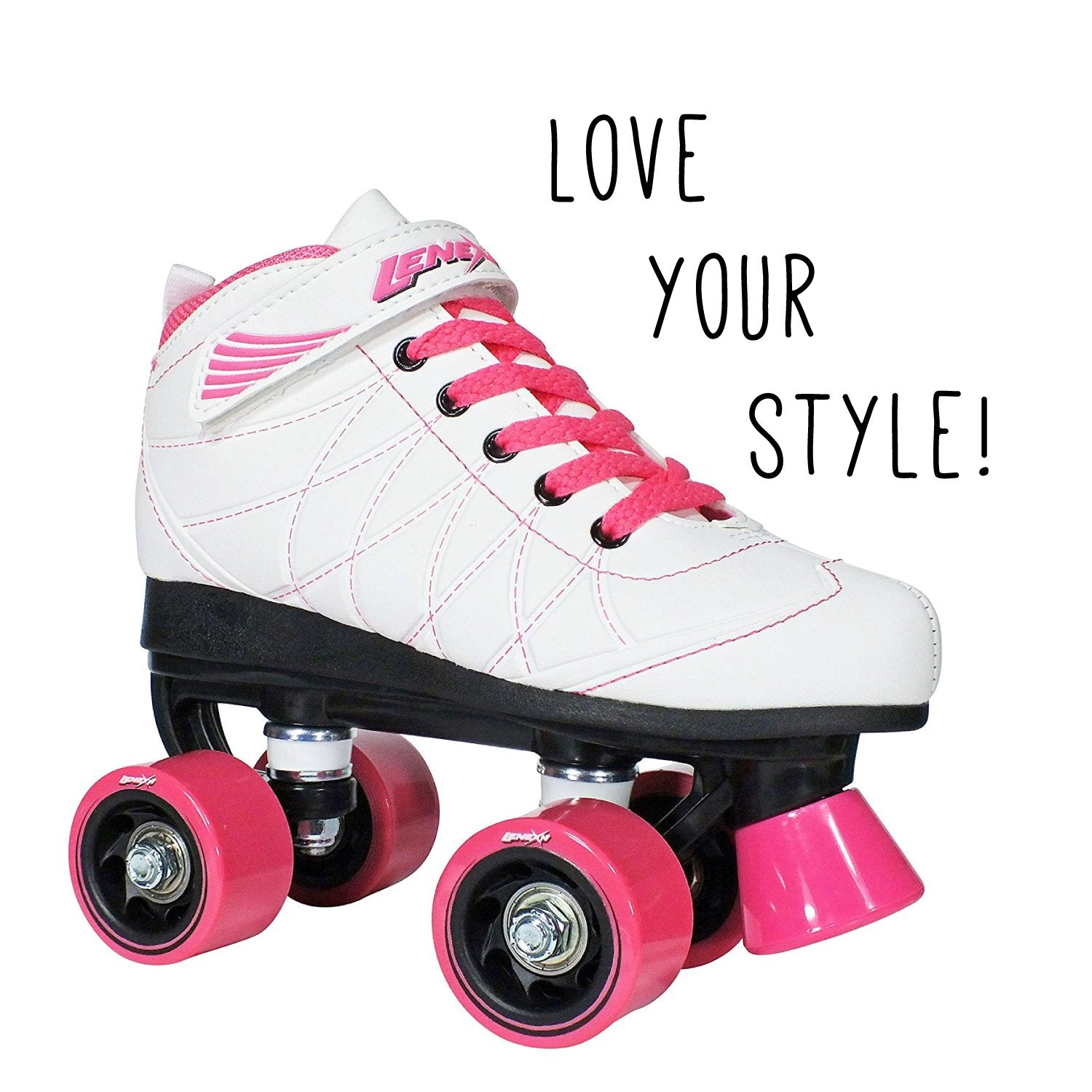 Lenexa Hoopla Kids Roller Skates for Kids Children - Girls and Boys - Kids Rollerskates - Childrens Quad Derby Roller Skate for Youths Boy/Girl - Kids Skates (White w/Pink Wheels)