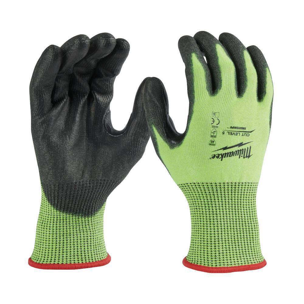 MW Large High Visibility Level 5 Cut Resistant Polyurethane Dipped Work Gloves 48-73-8952