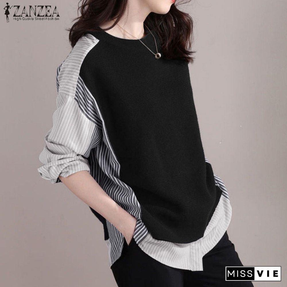 Women Casual Full Sleeved Top O Neck Cotton Holiday Spring Patchwork Retro Shirt Blouse Plus Size