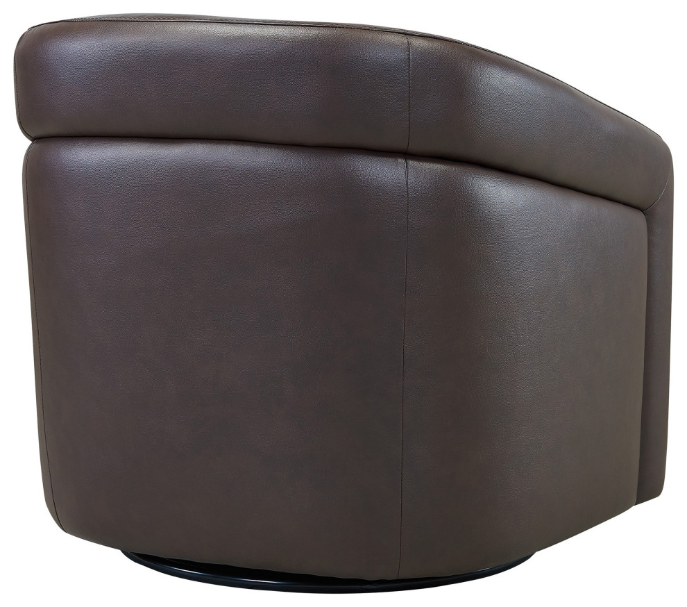 Swivel Leatherette Accent Chair With Barrel Design Back  Brown   Contemporary   Armchairs And Accent Chairs   by VirVentures  Houzz