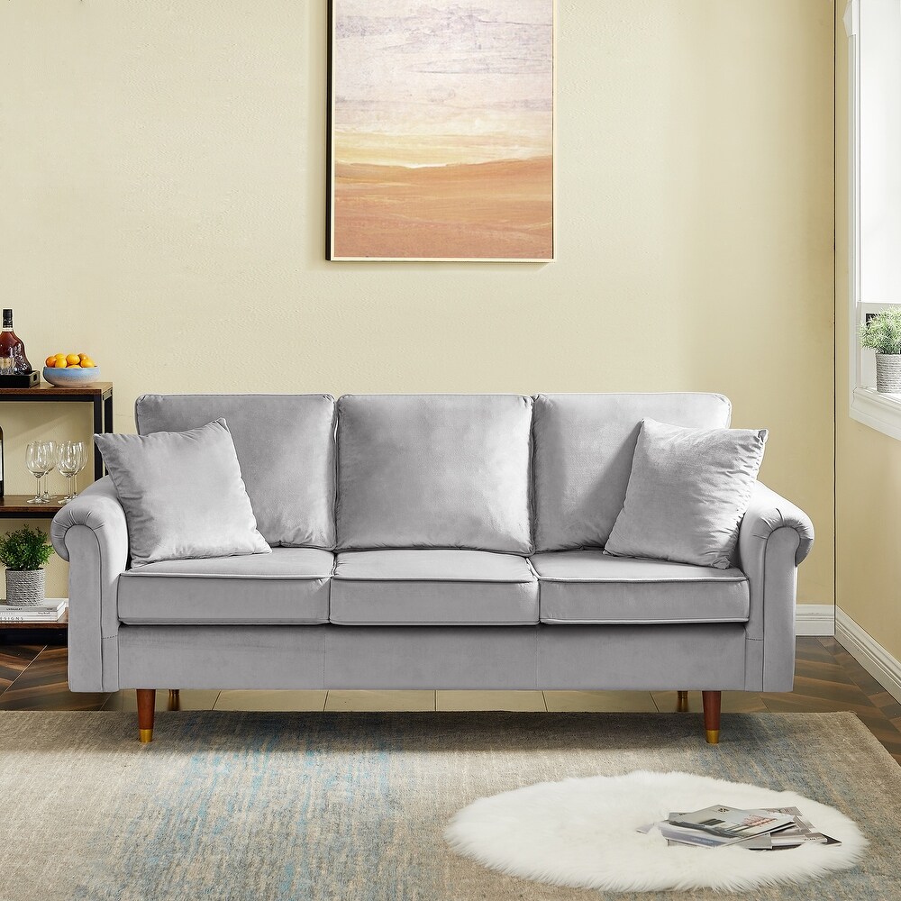 Modern Velvet Sofa Couch with 2 Pillows  3 Seater Sofa