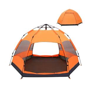 Afoxsos 6-People to 9-People Orange Automatic Hexagonal Tent Multi-Person Double-Layer Outdoor Camping Rain Tent HDDB1836