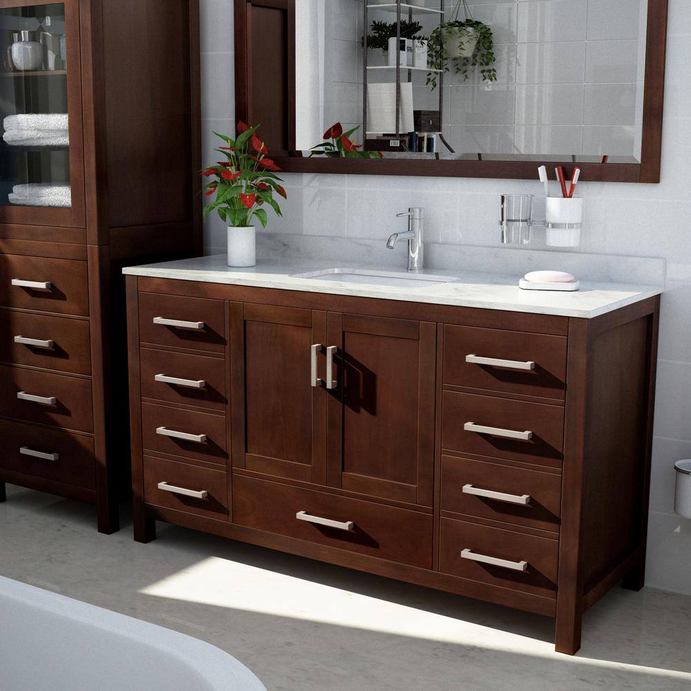 Wyndham Collection Sheffield 60 in. W x 22 in. D x 35 in. H Single Bath Vanity in Espresso with White Carrara Marble Top WCS141460SESCMUNSMXX