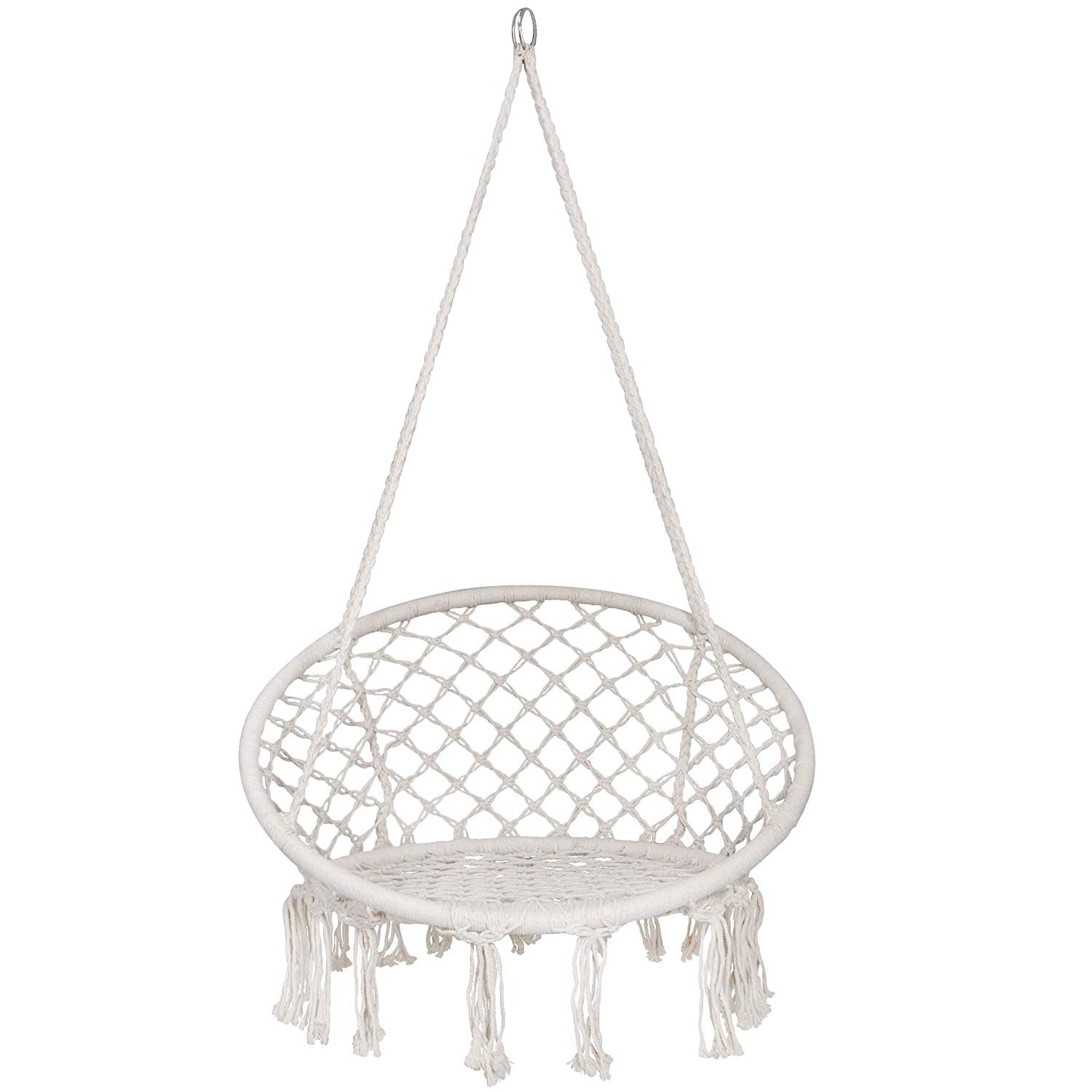 ZENY Hammock Chair Patio Graden Hanging Chairs Iron Frame Cotton Rope, Beige