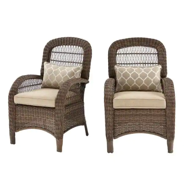 Hampton Bay Beacon Park Brown Wicker Outdoor Patio Captain Dining Chair (2-Pack)