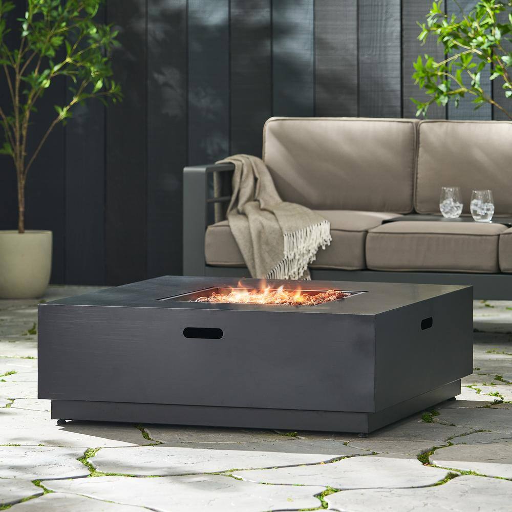 Noble House Reign Dark Gray Square Metal Fire Pit (No Tank Holder) 67262