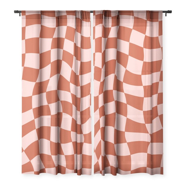 Mariamariacreative Play Checkers Blush Single Panel Sheer Window Curtain Deny Designs