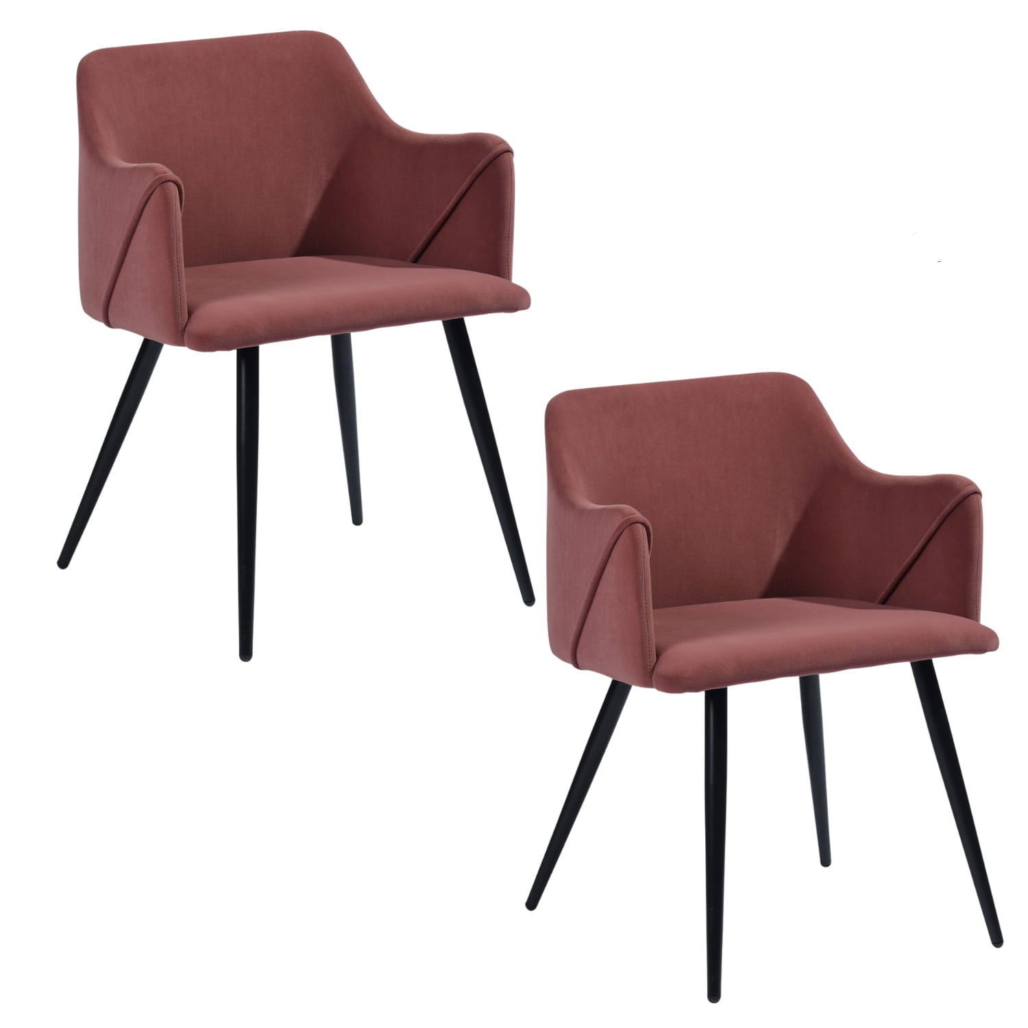 Homy Casa Velvet Upholstered Dining Armchair et of 2 with Metal Legs， Rose