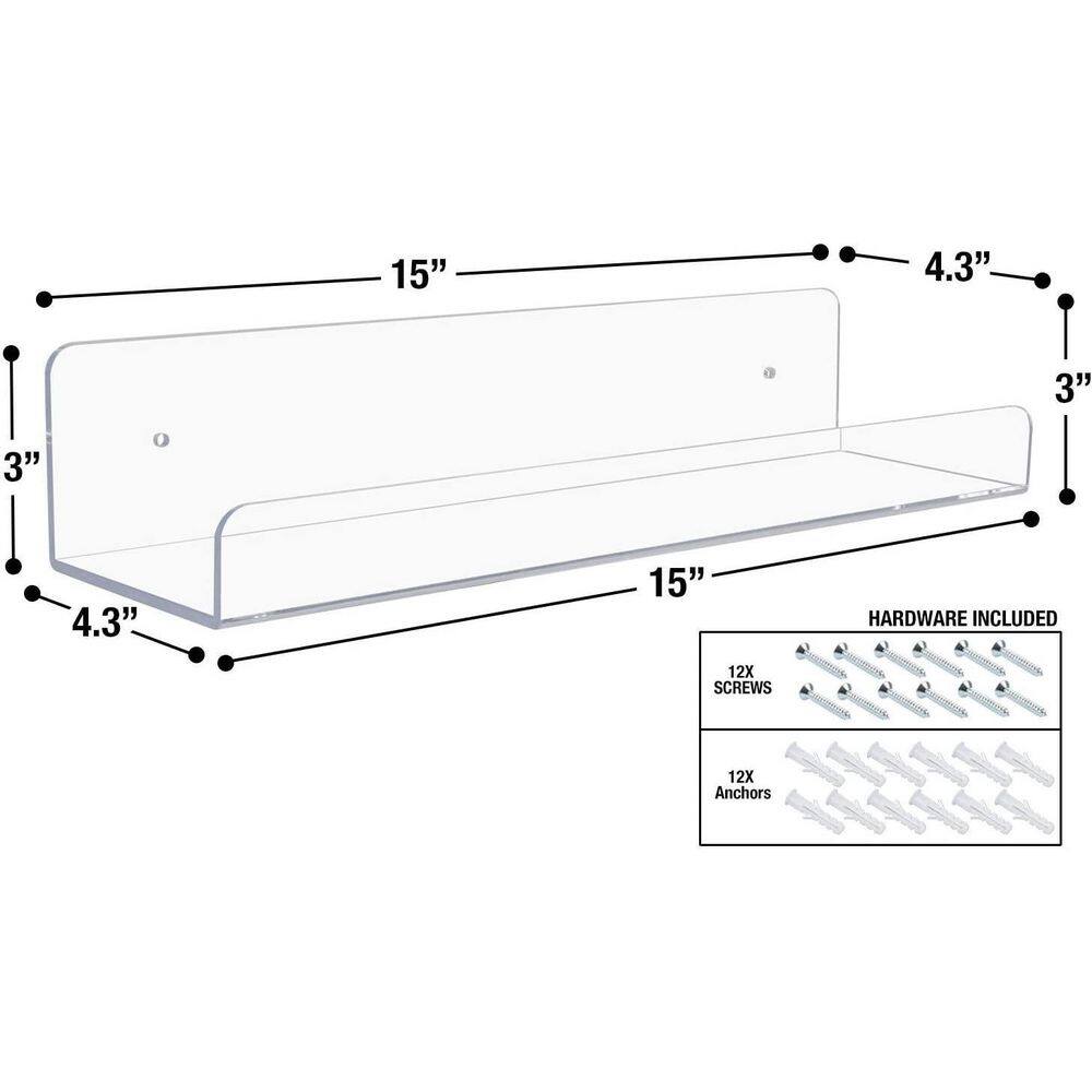 Sorbus 0.12 in. x 0.59 in. x 0.17 in. Acrylic Decorative Ledge Floating Wall Shelf Rack Organizer 6-Pack ACR-SHLV6