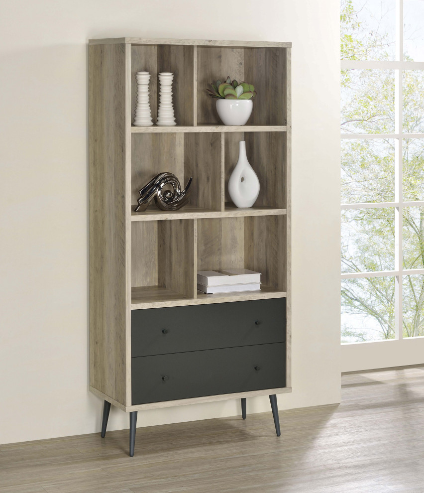 Maeve 3 shelf Engineered Wood Bookcase With Drawers Antique Pine and Grey   Modern   Bookcases   by Modon  Houzz