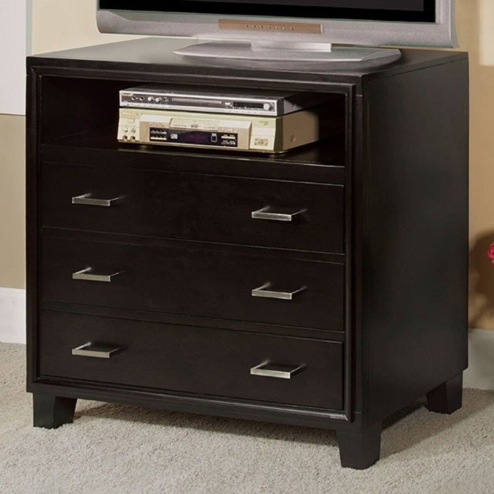 3 Drawer And 1 Open shelved Contemporary Media Chest  Espresso Brown