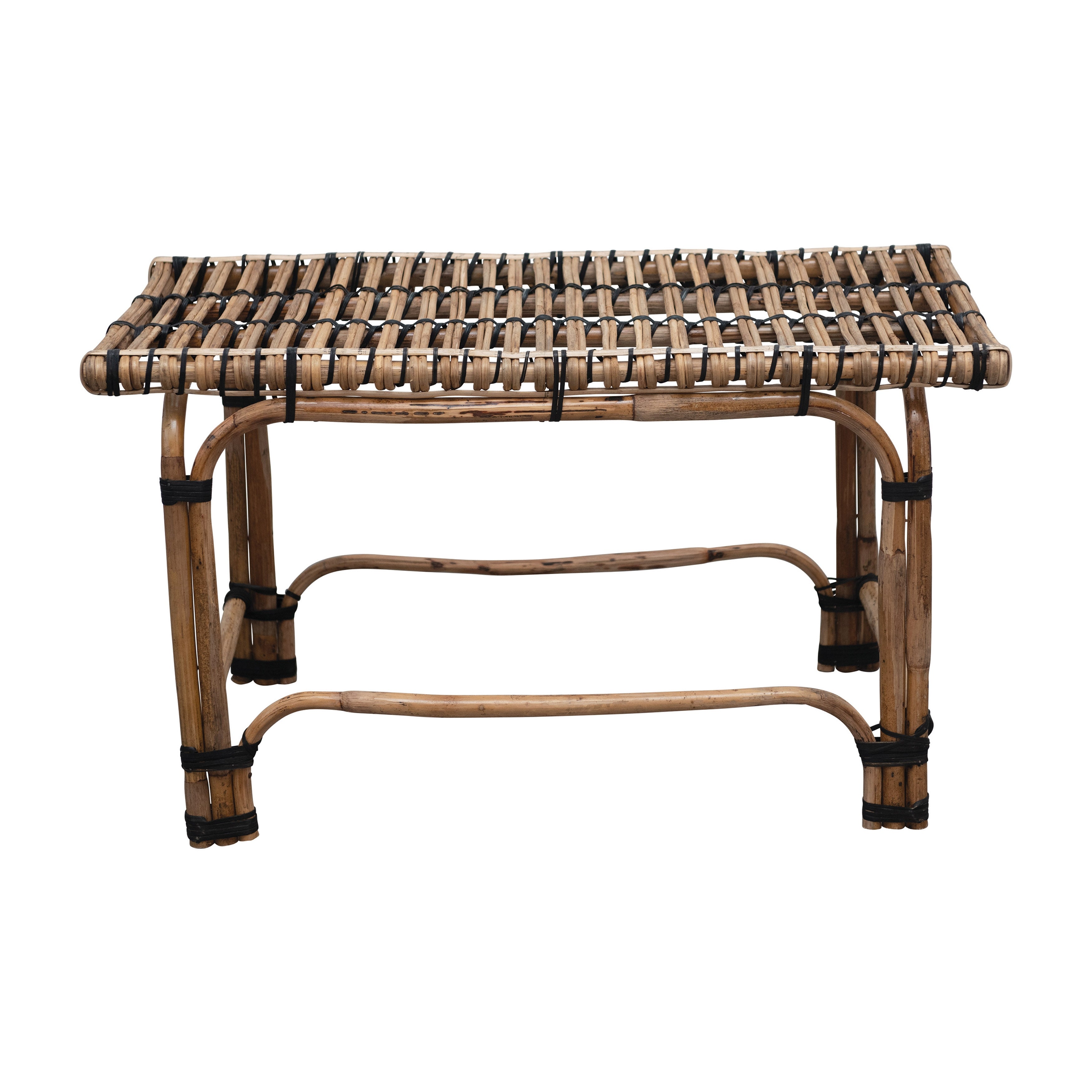 Hand-Woven Rattan Side Table or Bench