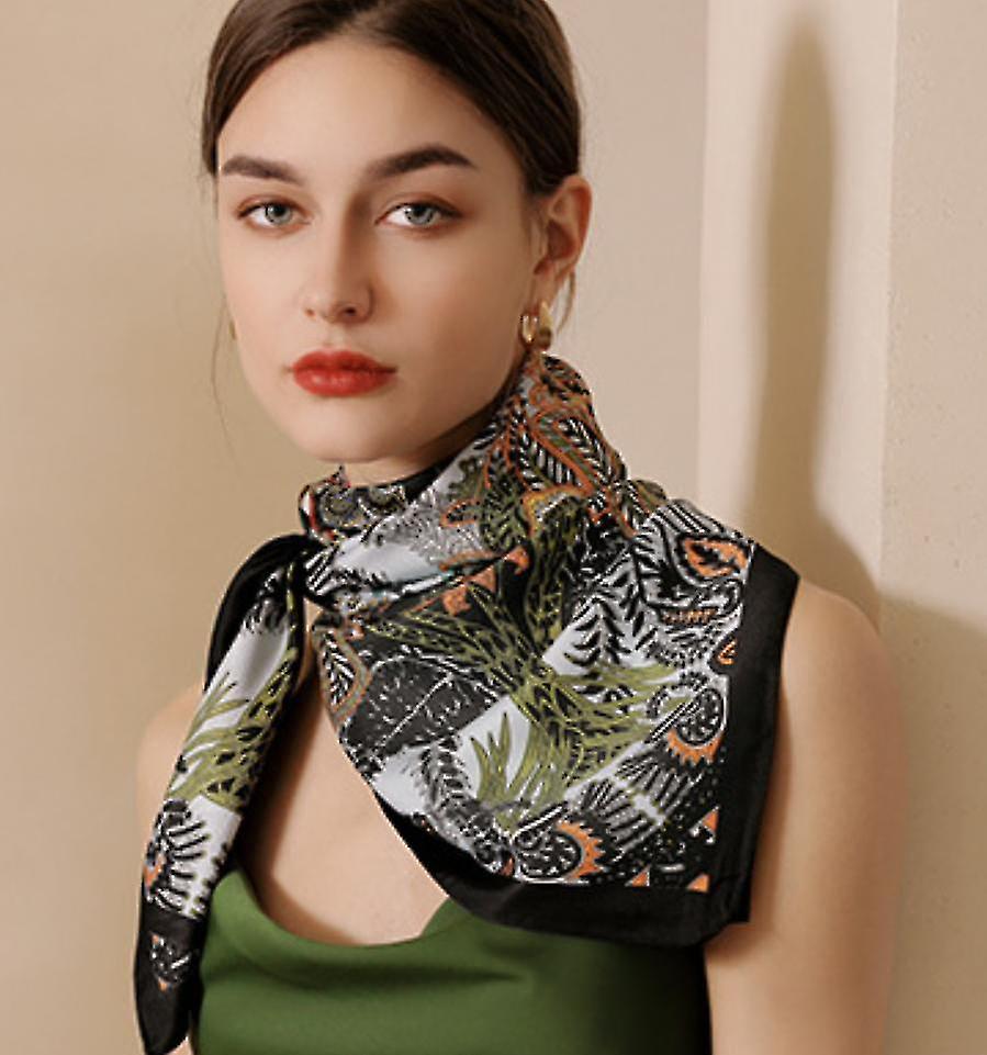 (black) Printed Silk Scarf French Imitation Silk Scarf Women