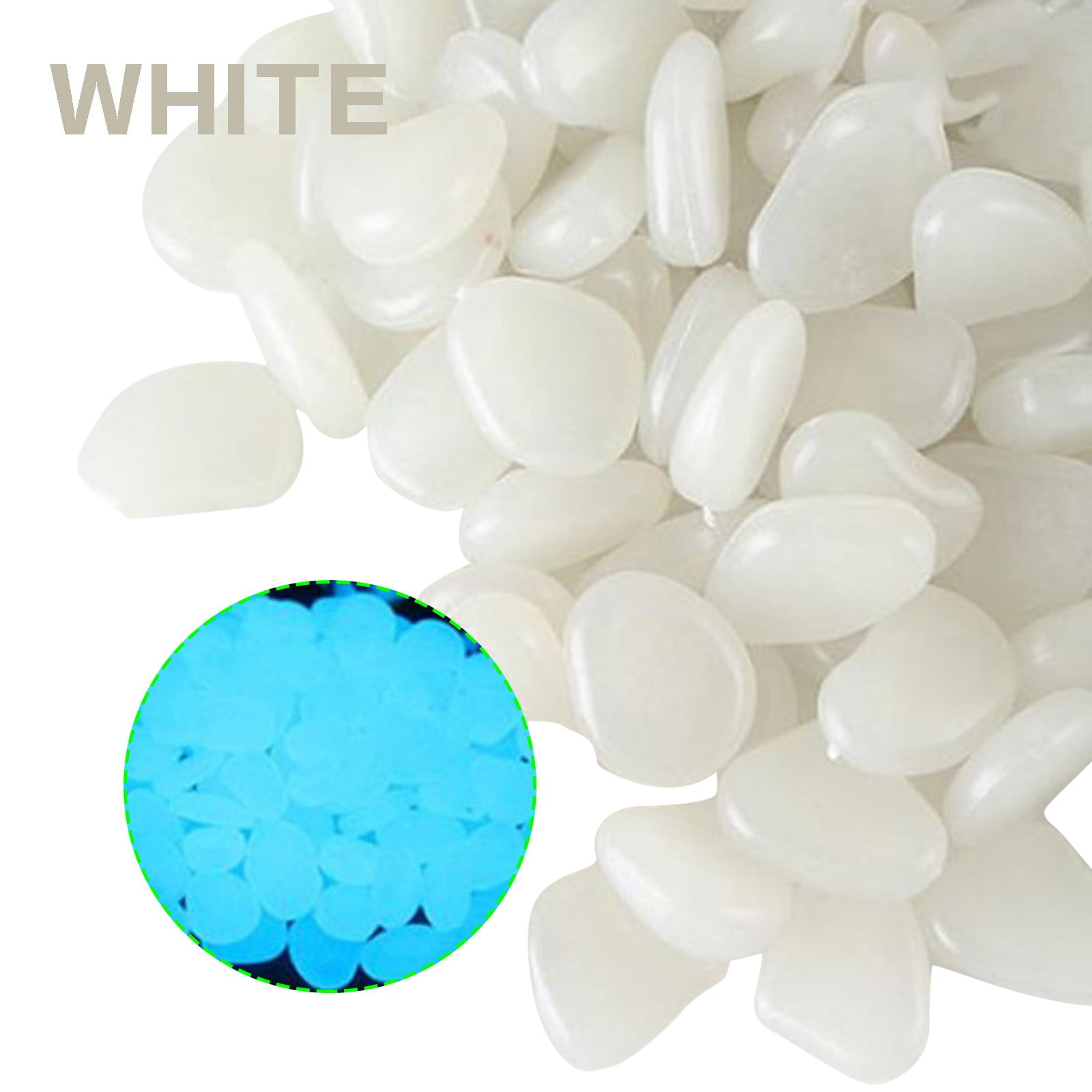 Baofu 100Pcs Luminous Stone Glow in The Dark Pebbles Rocks Decor for Walkway Yard Grass Fish Tank White