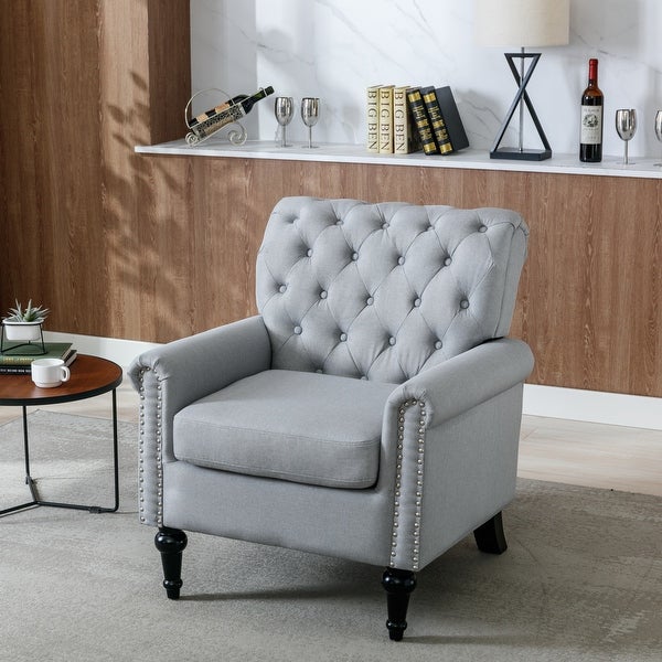 Linen Fabric Accent Chairs Modern Accent Armchair Comfy Reading Chair， Tufted Upholstered Comfortable Single Sofa Chair