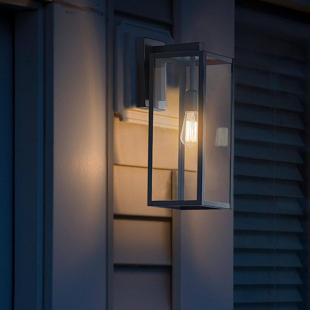 Hampton Bay Matte Black Farmhouse Outdoor 1-Light  Wall Sconce with Clear Glass Shade 44772