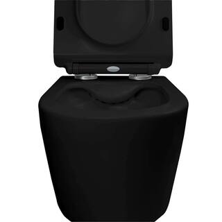 FINE FIXTURES Dakota Wall-Hung 2-piece 1.6 GPF Dual Flush Round Toilet in Black with Tank and Dual Flush Plate Seat Included WT24RMBL-CTAM11BL