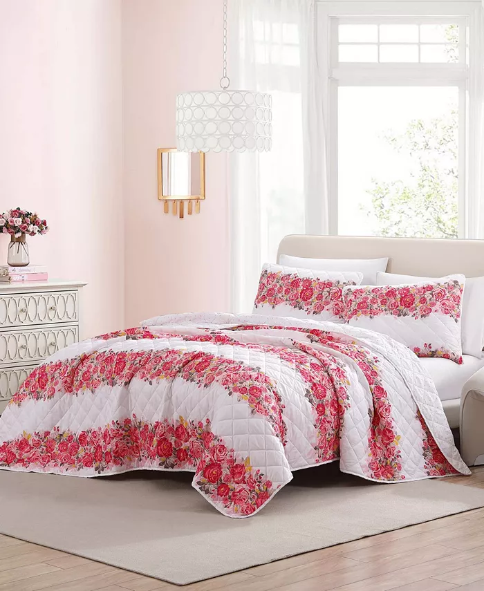 Betsey Johnson Banded Floral 2 Piece Quilt Set， Twin