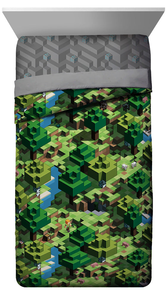 Minecraft Bag Kids Novelty Twin Bed-in-a-Bag, 100% Microfiber, Green