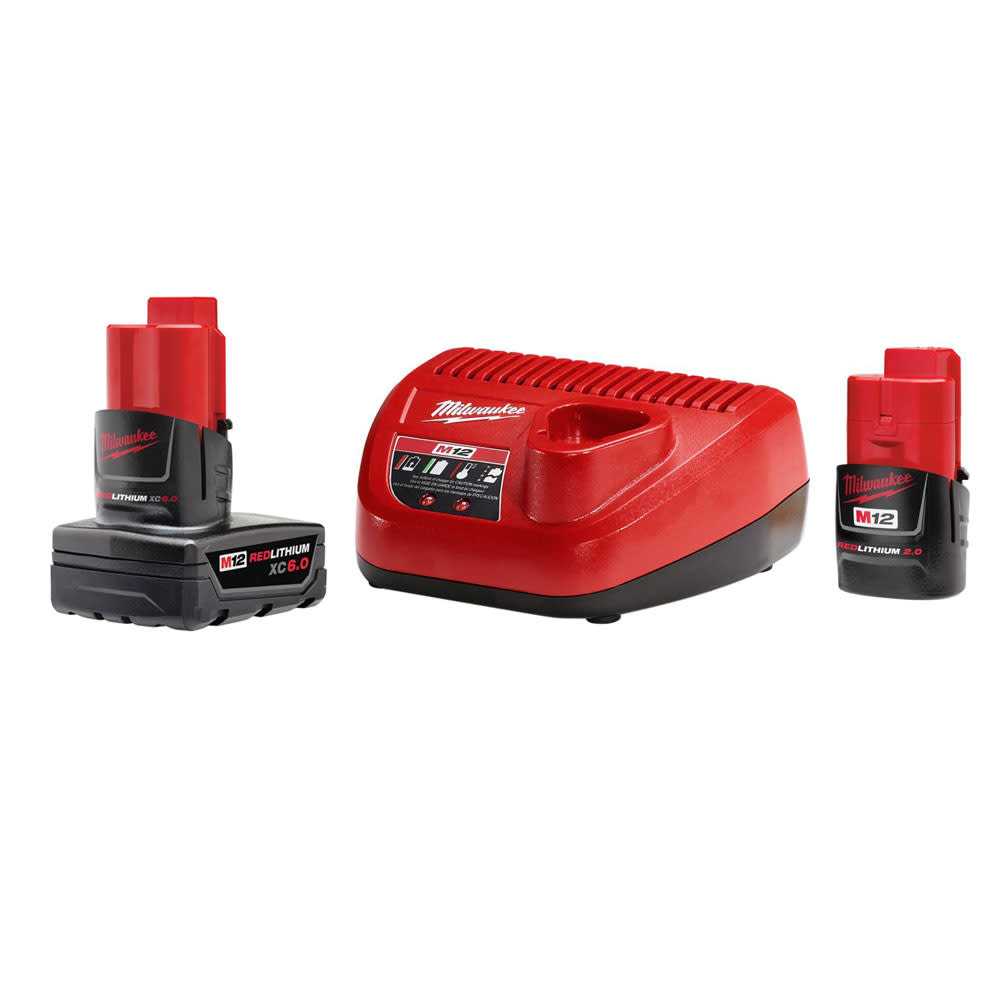 Milwaukee M12 REDLITHIUM XC6.0/2.0Ah Battery and Charger Starter Kit 48-59-2420-2460 from Milwaukee