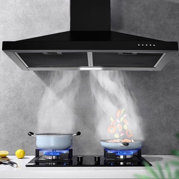 24 inch Wall Mounted Range Hood Kitchen Exhaust Stove Vent Hood 450 CFM 3-Speed Fan w/LED