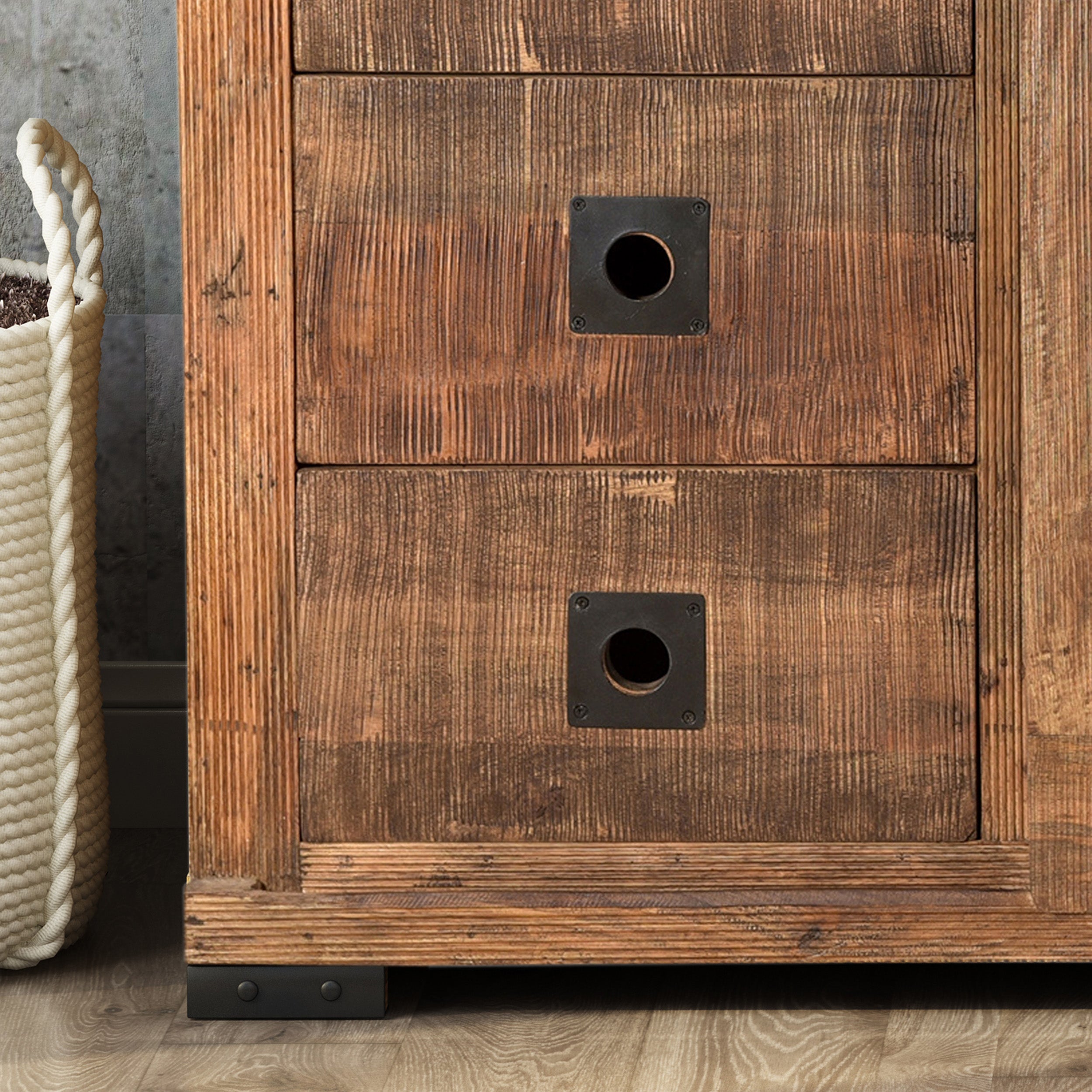 Phoebe Modern Industrial Mango Wood Sideboard, Natural Finish and Black