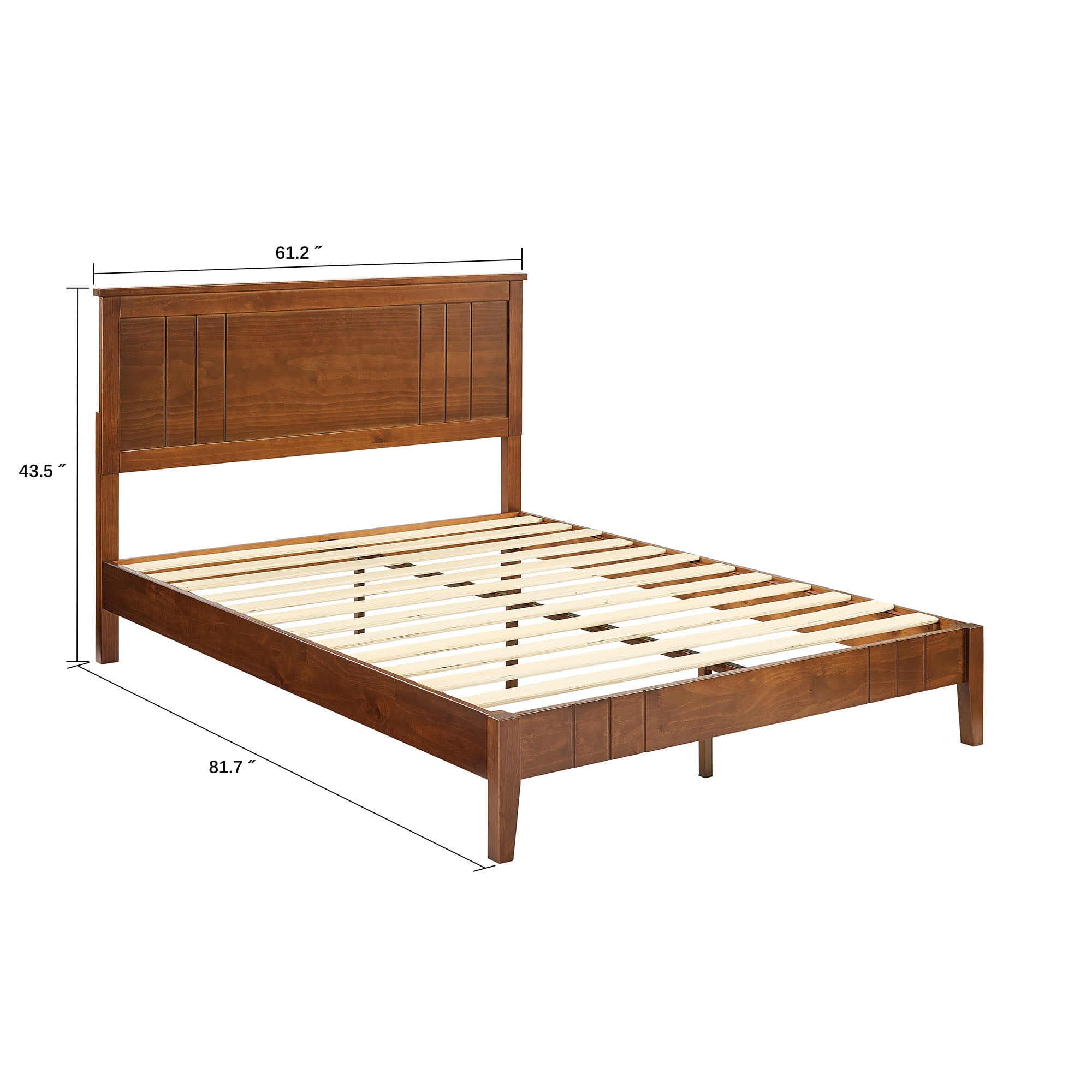 MUSEHOMEINC Mid-Century Modern Solid Wooden Platform Bed with Adjustable Height Headboard for Bedroom,Queen Size Wooden Bed Frame with Headboard,Wood Slat Support & No Box Spring Needed,Queen…