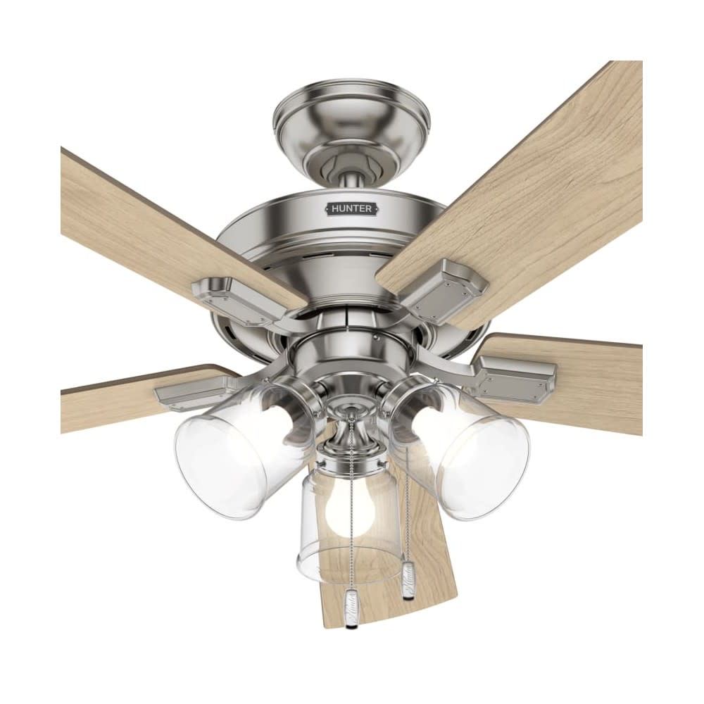 Hunter Crestfield Ceiling Fan 52 Nickel Bleached Grey Pine ;