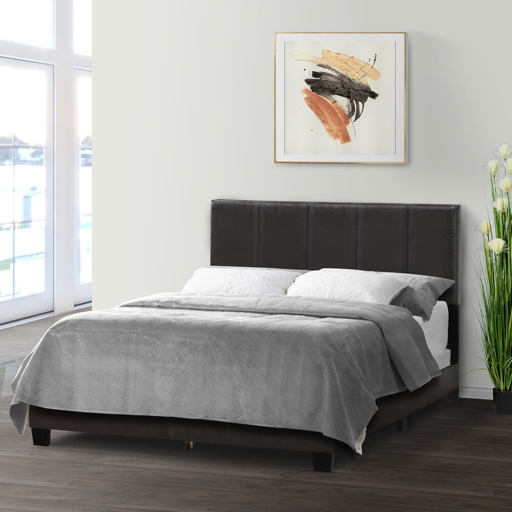 Arty Black Brown Faux Leather Bed with Line Stitch Tufting