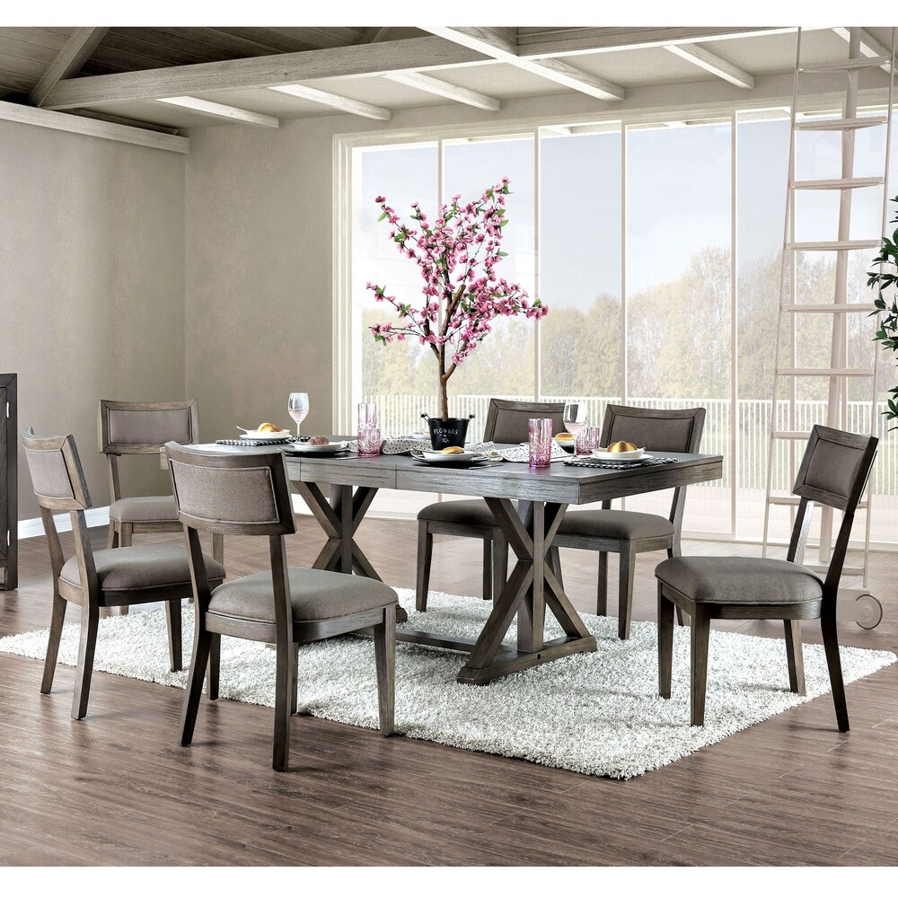 Doggett Rustic Wood Grey 7 Piece Expandable Dining Table Set with Padded Chairs by Carbon Loft