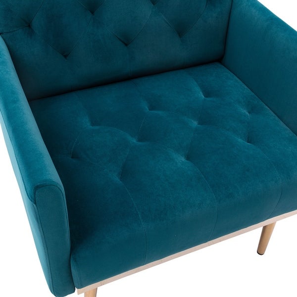 Modern Accent Leisure Chair with Tufted Cushion BackandSeat， Flared Arms and Tapered Rose Golden Legs