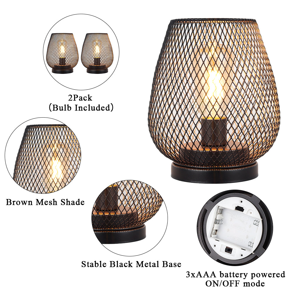 JHY DESIGN Set of 2 Medium Battery Powered Outdoor lantern， Cordless Metal Lamp with LED Edison Bulb (Bronze)