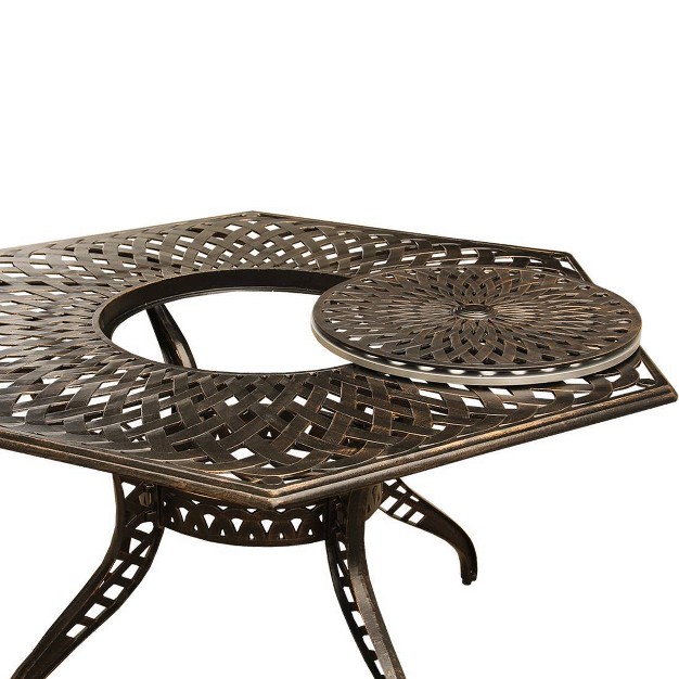 Modern Hexagon Patio Dining Table With Lazy Susan Uv Resistant Aluminum Bronze Oakland Living