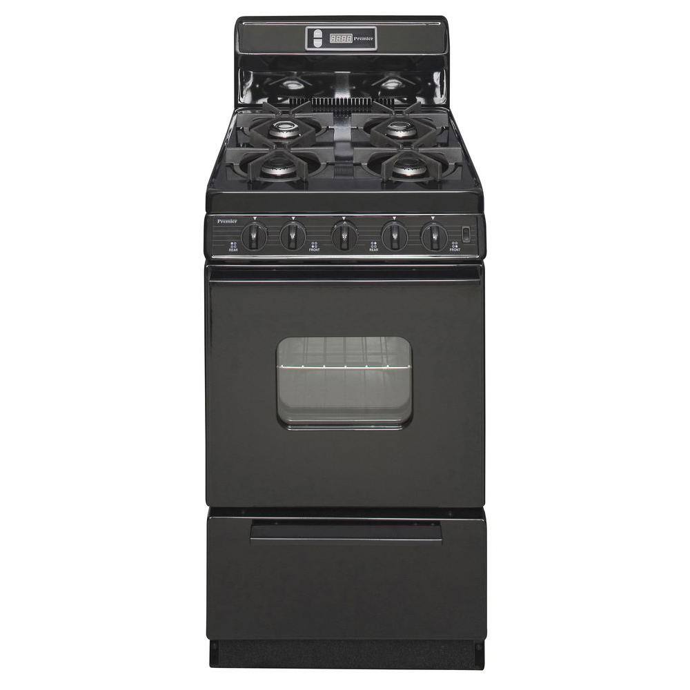 Premier 20 in. 2.42 cu. ft. Freestanding Gas Range with Sealed Burners in Black SHK220BP