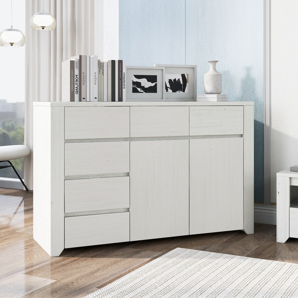 6 Drawers Functional Gray Wood Grain Dresser with Ample Storage Space for Living Room Bedroom Guest Room Children's Room