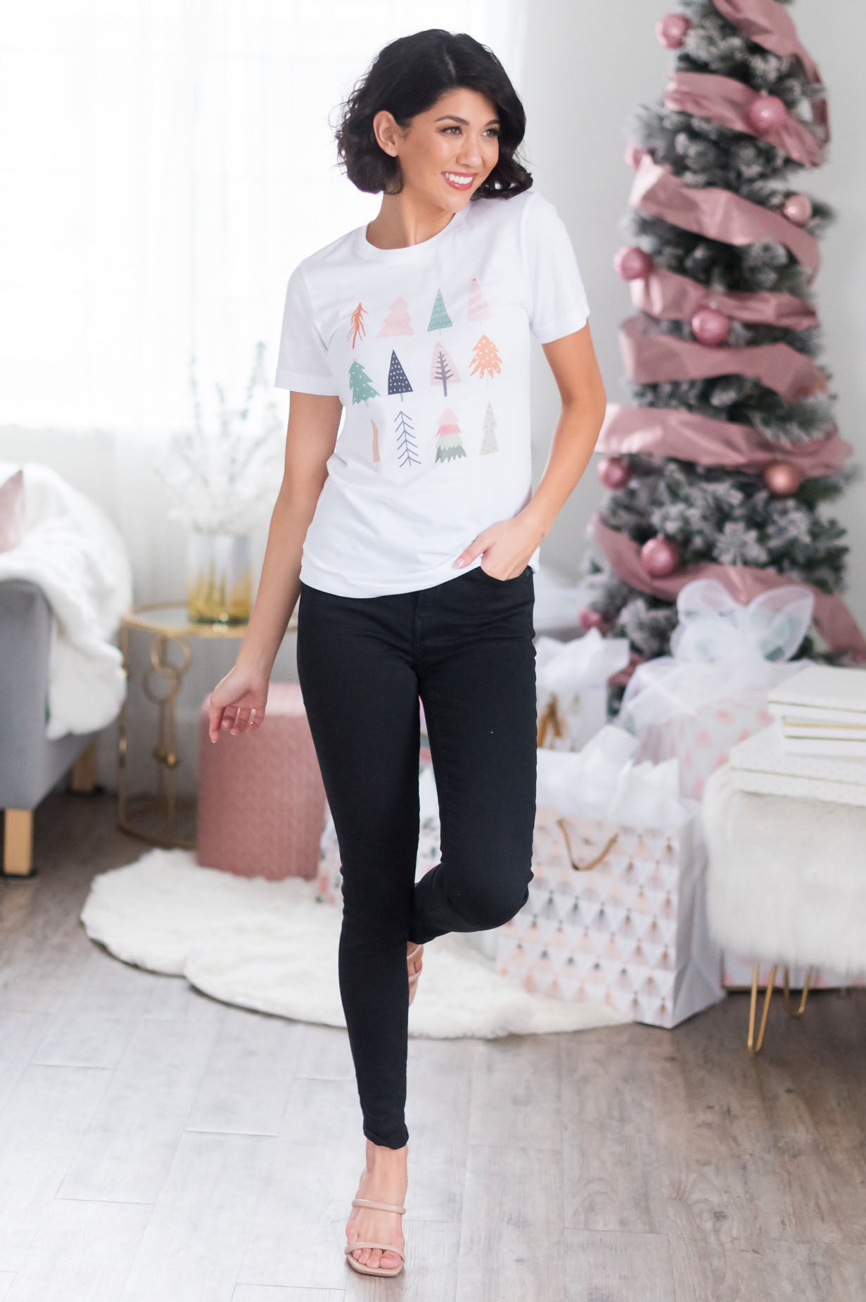 Very Merry Christmas Trees Modest Graphic Tee