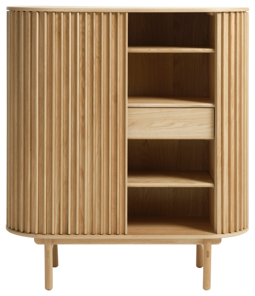 Mid Century Modern Rounded Sliding Door Cabinet 43 quotW  Natural   Midcentury   Accent Chests And Cabinets   by Unique Furniture  Houzz