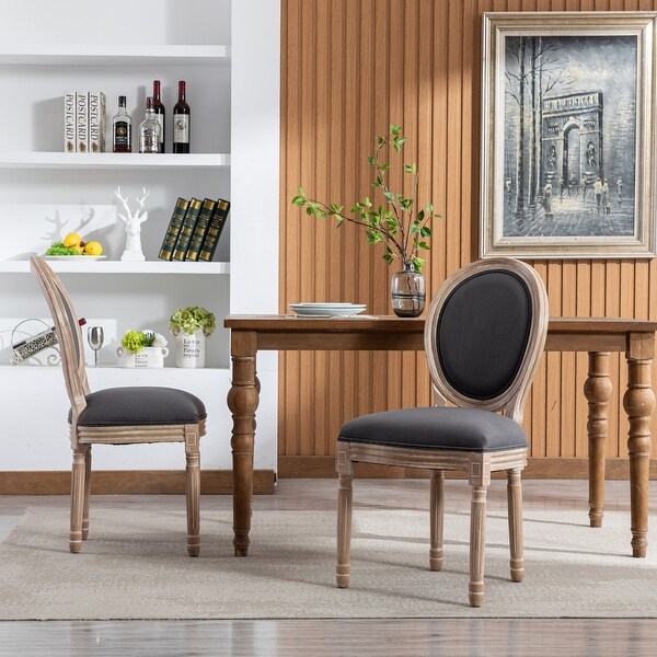 French-Style Round Back Upholstered Accent Dining Chairs with Solid Wood Leg for Dining Room Bedroom Kitchen，Set of 2