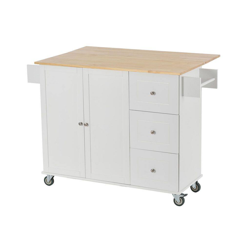 Aoibox White Rolling Kitchen Island wSolid Wood Top and Locking Wheels Storage Cabinet Spice Rack Towel Rack and Drawers SNMX712