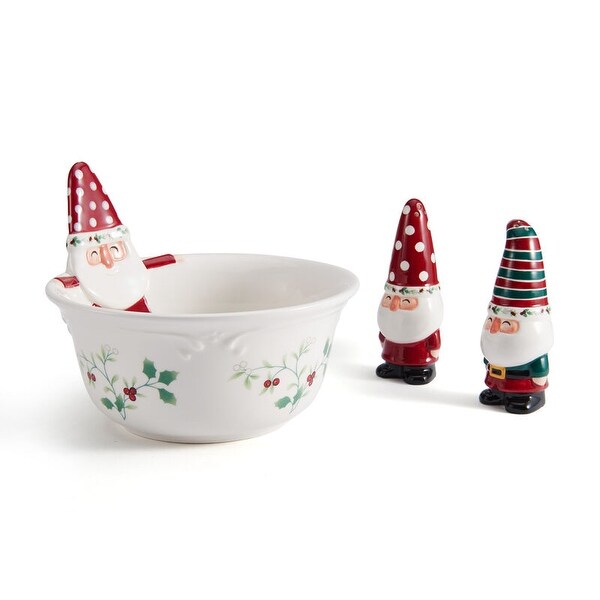 Pfaltzgraff Winterberry Gnome Salt/Pepper with Bowl Set