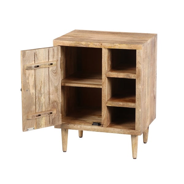 Transitional Mango Wood Side Table with Open Cubbies and Door Storage - 27 H x 16 W x 21 L Inches