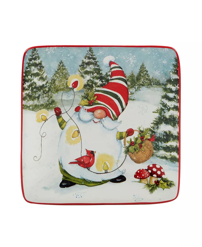 Certified International Christmas Gnomes 6 Canape Plates Set of 4 Service for 4